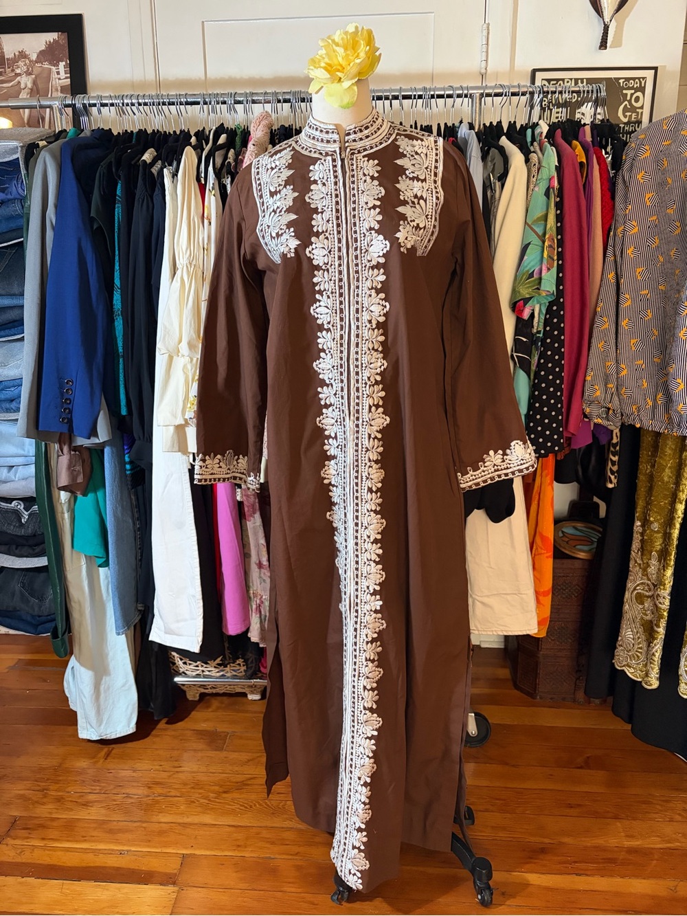 AUTHENTIC vintage 1970s Moroccan embroidered kaftan maxi dress.